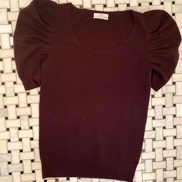 Co. Aubergine Merino Puffy Sleeve Sweater XS - Picture 1 of 3